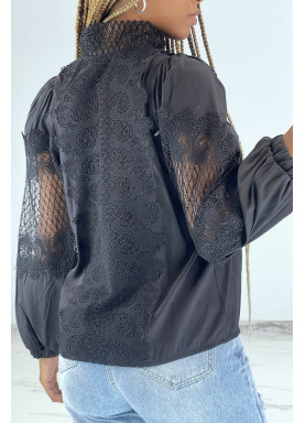 Chemisier à zip noir bouffant à détails ajourés - 4