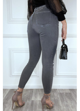 Jean slim gris taille haute et stretch - 3