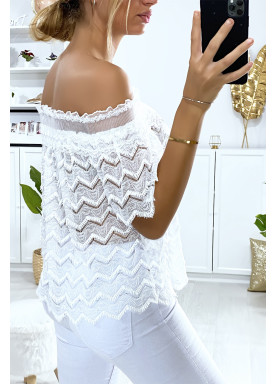 Blouse blanche en dentelle avec col bateau - 5