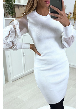 Robe pull blanc avec manches en tulle - 2