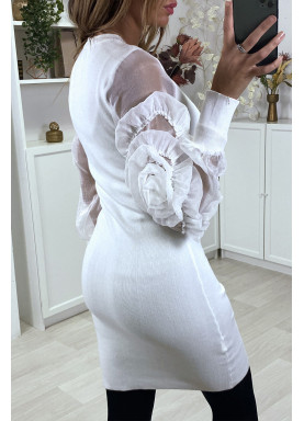 Robe pull blanc avec manches en tulle - 7