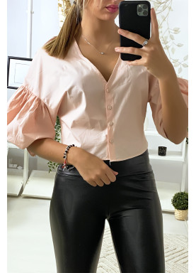 Chemise court en rose avec manches bouffantes - 2