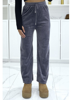 Pantalon jogging anthracite effet velours côtelé et molletonné  - 1