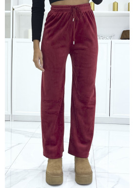 Pantalon jogging bordeaux effet velours côtelé et molletonné  - 1