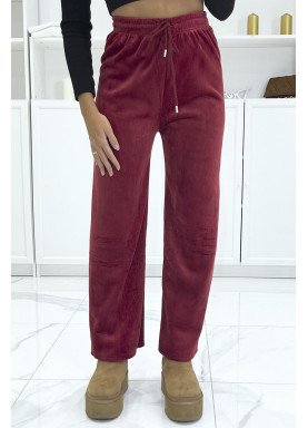 Pantalon jogging bordeaux effet velours côtelé et molletonné  - 5