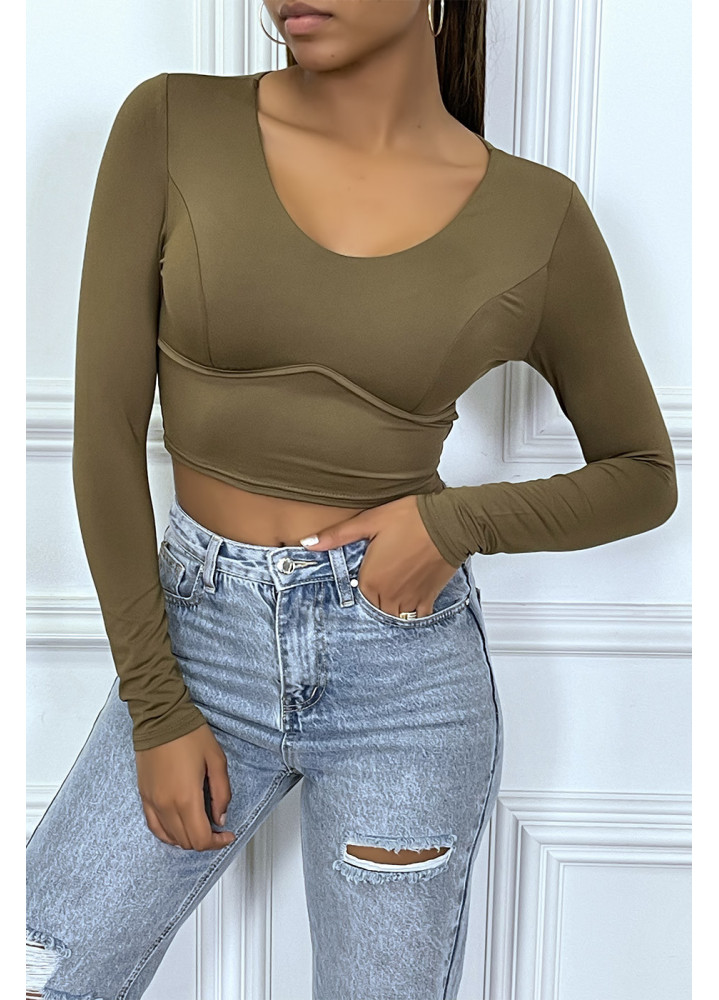 T-shirt court kaki à manches longues avec armature poitrine - 3