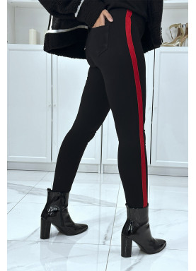 Pantalon slim noir à fausses poches et bandes sur les côtés - 3