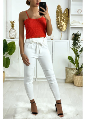 Débardeur rouge en dentelle doublé avec bretelle amovible - 1