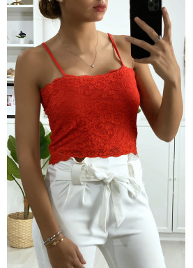 Débardeur rouge en dentelle doublé avec bretelle amovible - 4