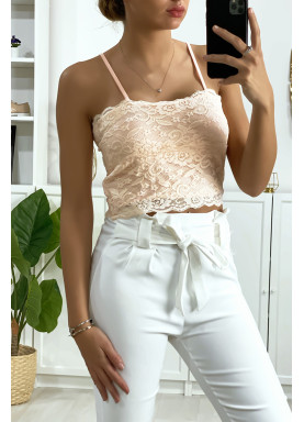 Débardeur rose en dentelle doublé avec bretelle amovible - 3