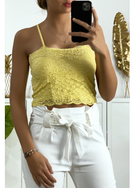 Débardeur jaune en dentelle doublé avec bretelle amovible - 1