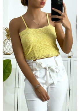 Débardeur jaune en dentelle doublé avec bretelle amovible - 4