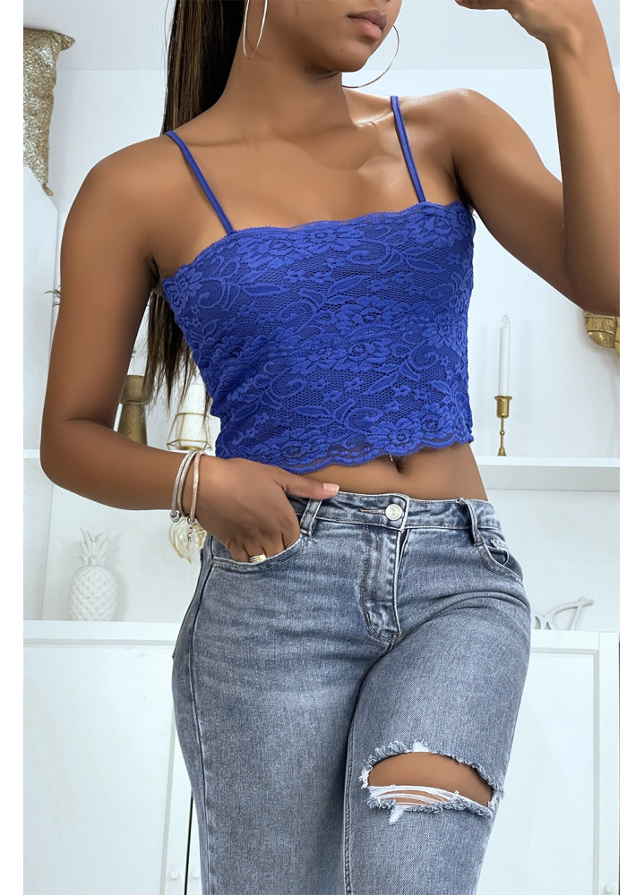 Débardeur royal en dentelle doublé avec bretelle amovible - 1